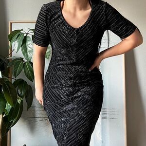 vtg 90s y2k Esprit‎ De Corp V-Neck Black sheer slip velvet burnout Dress Medium